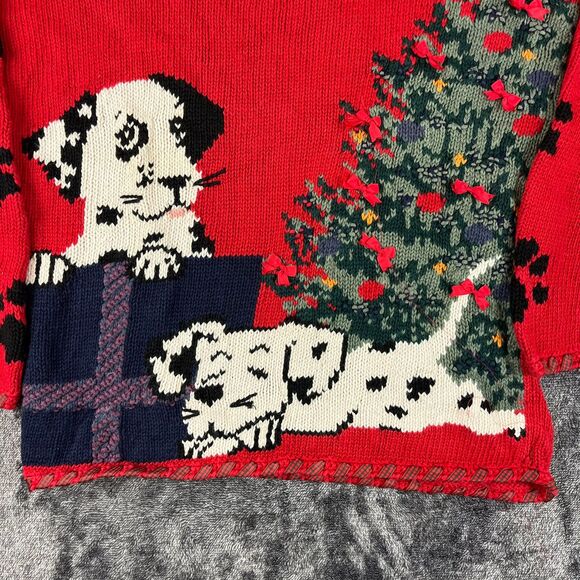 Vtg Woolrich Hand Knit Christmas Tree Dog Bow Sweater Crewneck Women's M - Picture 2 of 12